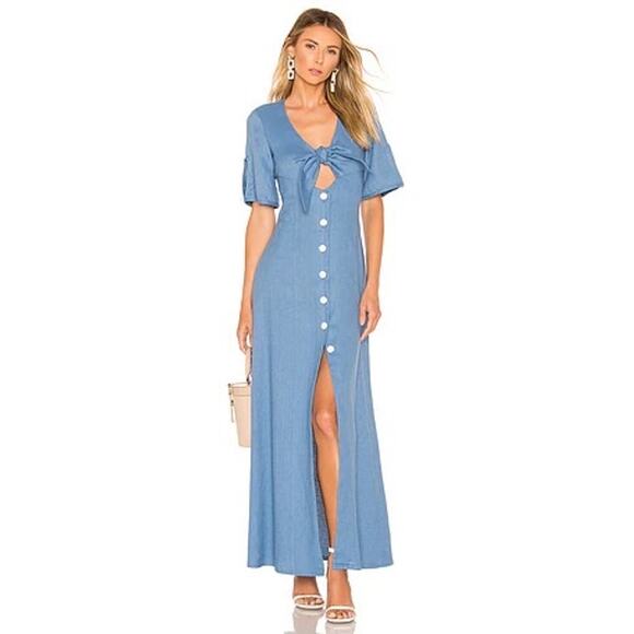 Alexis Dresses & Skirts - Alexis Jameela Shell Blue Linen Maxi Dress Tie Front Button Size L